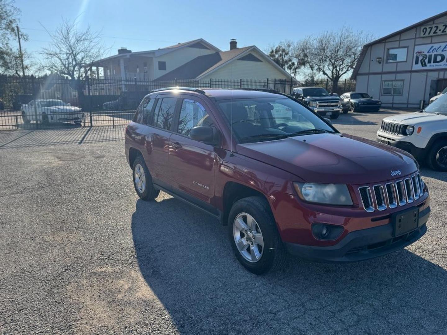 2014 MAROON JEEP COMPASS SPORT (1C4NJCBA9ED) with an 2.0L engine, Continuously Variable transmission, located at 1507 S Hwy 67, Cedar Hill, TX, 75104, (972) 293-1833, 32.556370, -96.973297 - Photo#1