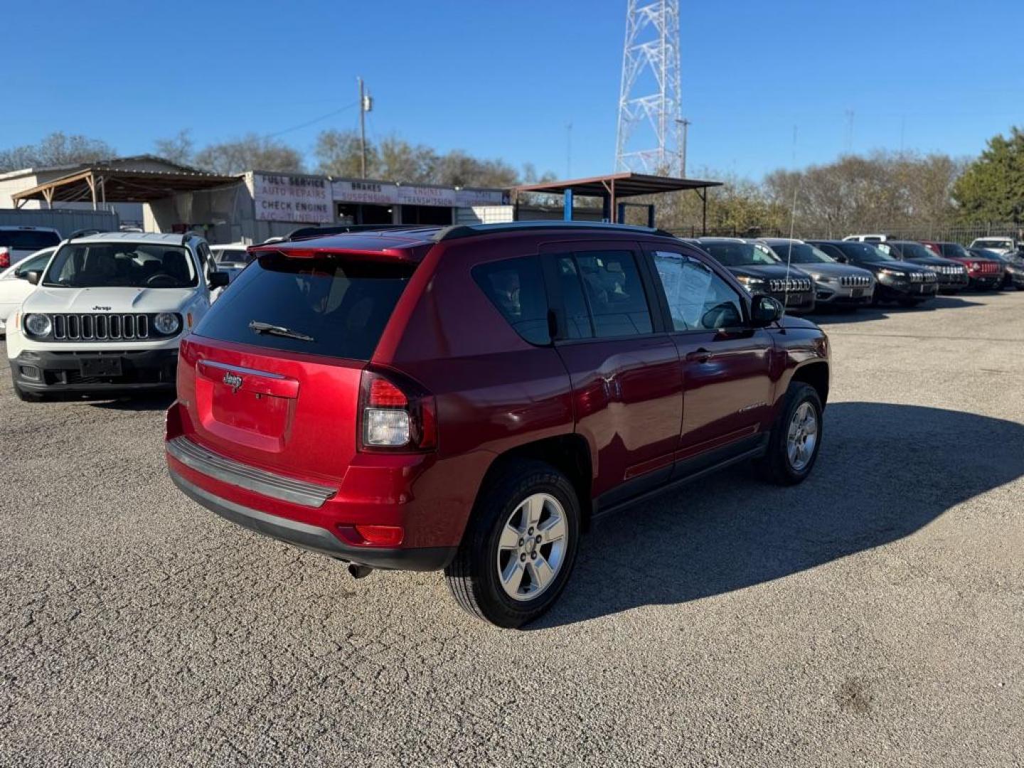2014 MAROON JEEP COMPASS SPORT (1C4NJCBA9ED) with an 2.0L engine, Continuously Variable transmission, located at 1507 S Hwy 67, Cedar Hill, TX, 75104, (972) 293-1833, 32.556370, -96.973297 - Photo#2